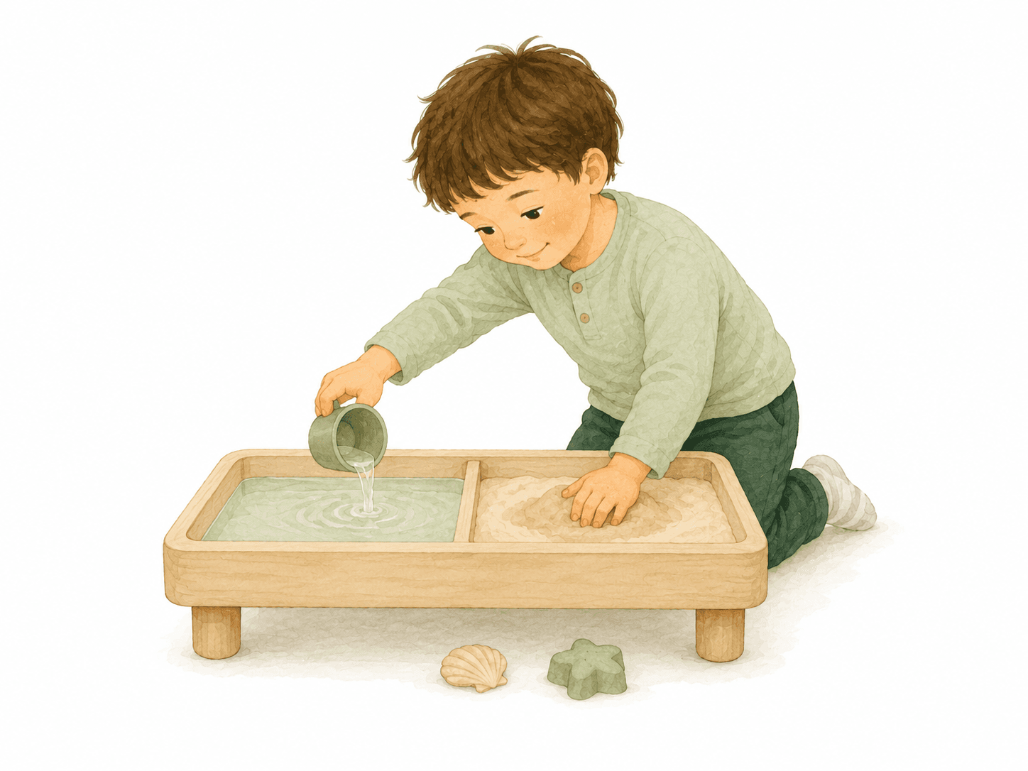 Zandbakillustratie bij spel en kindgerichte hulp.